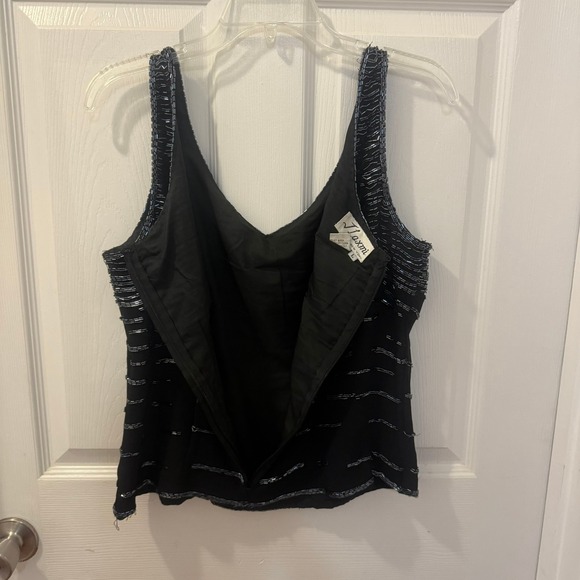 J. Luxmi New York Size L Beaded Sheer Blouse Tank Top Set Black Party Holiday‎ - Picture 10 of 13